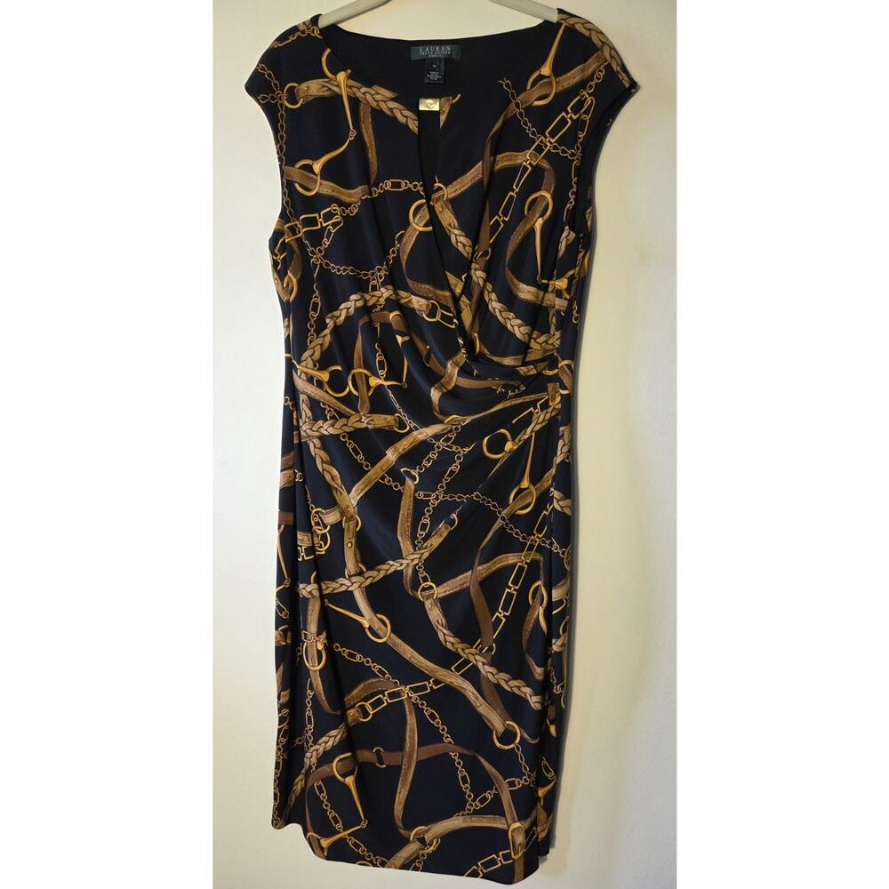 Lauren RL Dress Womens 12 Black Equestrian Sleeveless Wrap Stretch Bit & Bridal